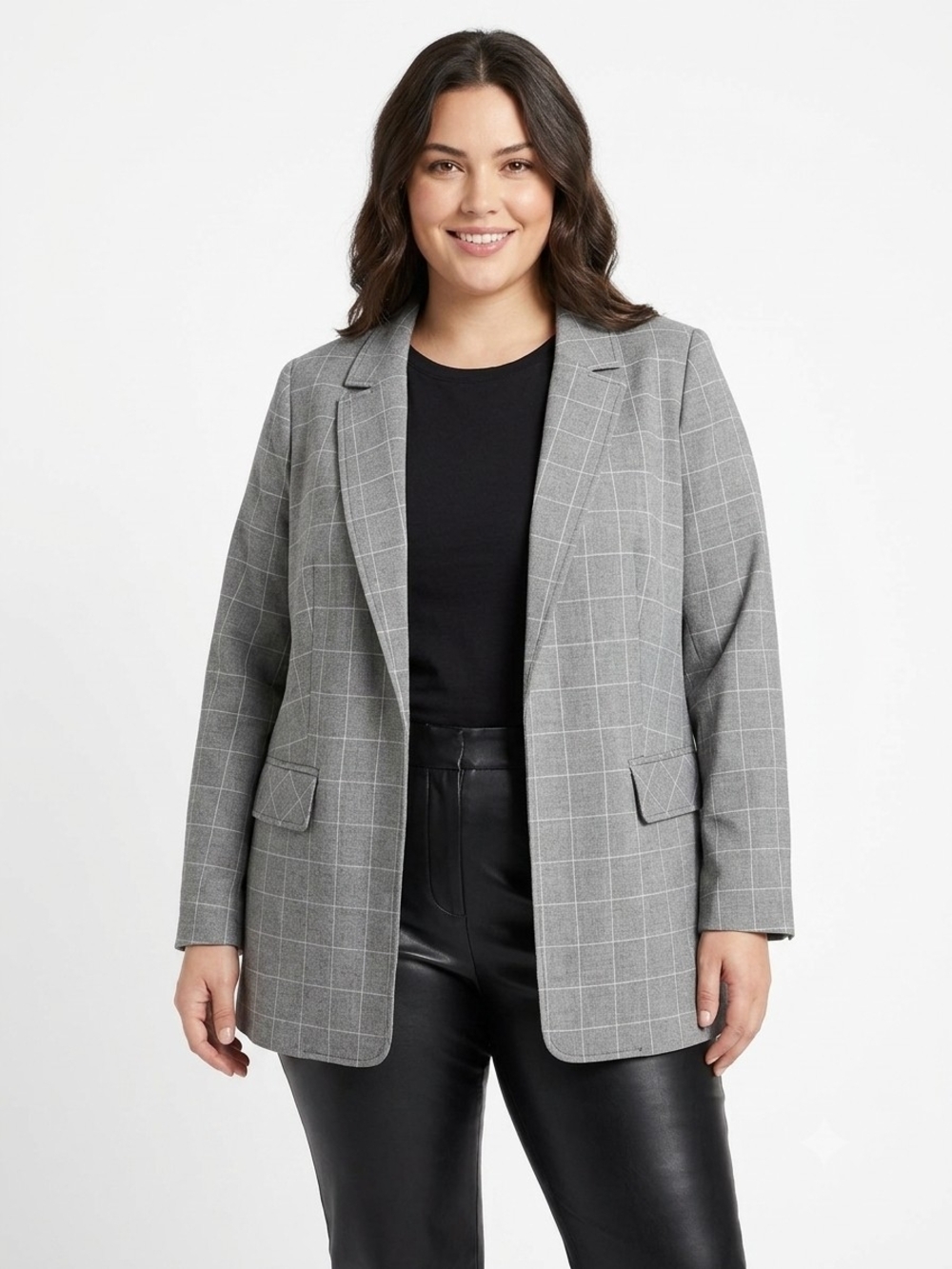 Size 14/16 Addition Elle Gray Windowpane Oversized Blazer
